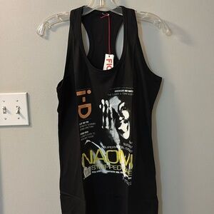 Fiorucci Naomi Campbell Graphic Tank Top Black Racer Back Italy Women's Medium